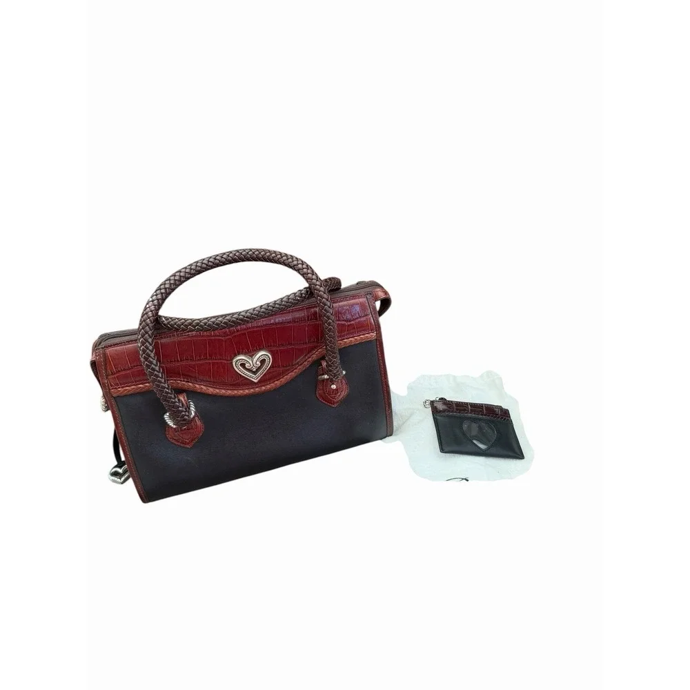 Vintage Brighton Black Brown Alligator Leather Doctor  Bag Lynette‎ Heart wallet